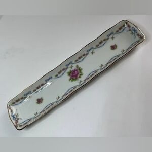 Lefton Floral Gold Tone Trim Dish Tray
